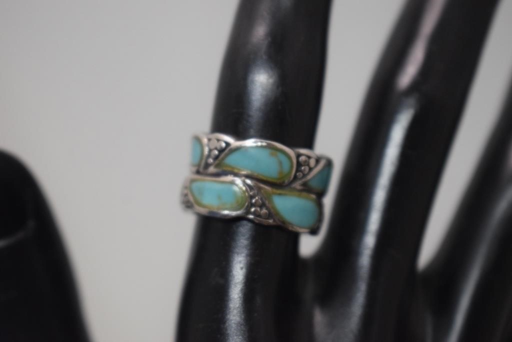Sterling  Band w/ Blue Stones  Size 7
