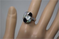 Sterling Onyx, Abalone & MOP Ring  Sz 7