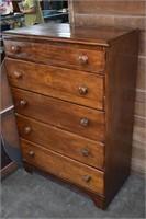 Five Drawer Wood Dresser - Top Has Damage