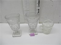 Footed Glass Goblets and Creamer