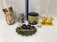 Vintage Cat Items Incl. Chalk & Hand Plate Plate