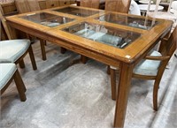 Dining Table with Glass Inserts , 2 Leafs , 6