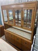 Vintage Oak China Cabinet , Mirrored Back ,