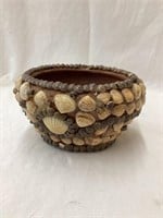Shell Covered Redware Planter, 3”T