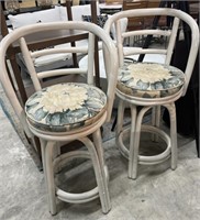 Pair Swivel Stools with Upholstered Seat