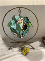 STAINED GLASS HANGING BIRDHOUSE LAMP