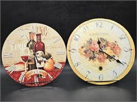 (2) Kitchen Wall Clocks: Wine & French Flower