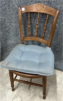 Vintage dining chair with blue cushion