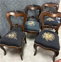 Vintage Carved Mahogany Chairs , Needlepoint