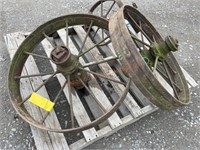2- Vintage Steel Wagon Wheels