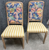 Pair Of Coastal Print Dining or Accent Chairs