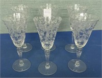 Vintage  Crystal Etched Wine Glasses by