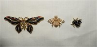 JBK Butterfly, Avon Bee & Ladybug Brooches