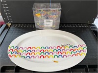 Plastic rainbow platter and matching cups