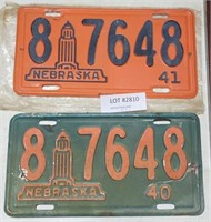 2X BID! 1940 &1941 NEBRASKA  LICENSE PLATES