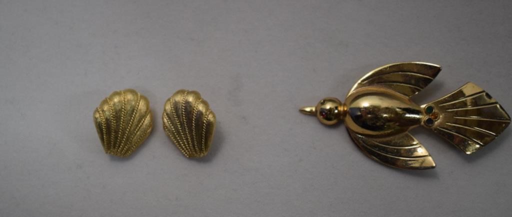Napier Shell Earrings & Coro Bird Brooch