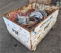 Steel Tote w/ Assorted Hoses, Etc