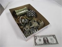 Box of vintage and modern bracelets