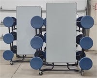 Foldable Cafeteria Tables w/ Stool Seats, 12'