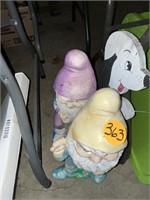 (2) Ceramic Gnomes & Wooden Puppy