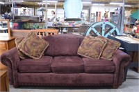 Maroon Colored Couch w/ Decorative Pillows 85"