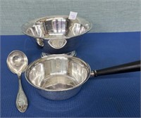 Sheffield Silver Small Pot , Silver Bowl , Spoon