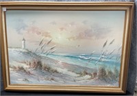 Lighthouse On The Dunes Canvas Picture Framed in