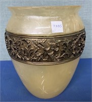 Gold Tone Vase with Decor 11” h