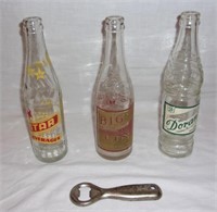 Vintage pop bottles & opener.