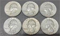 6 - 90% Silver Quarters  - All 1964