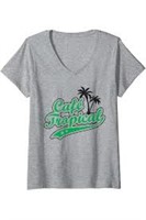 Womens Cafe Tropical Tropical Cafe V-neck T-shirt