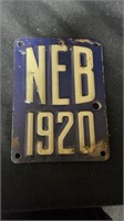 Nebraska 1920 licenses plate tag