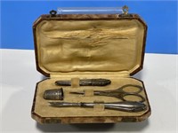 Antique European Silver Sewing Case with a