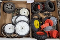 2 FLATS OF TOY CAR/TRACTOR WHEELS