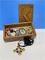 Wood Box with Brooches