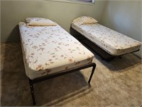2- Metal Frame Twin Beds with Mattresses & Sheets