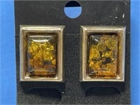 Sterling Earrings - amber stones - mark on post