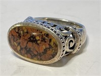 Sterling & Red / Brown Stone Ring Size 7