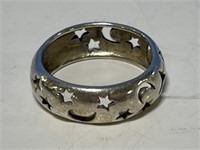 Sterling Moon & Stars Ring Size 7
