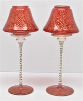 Pair Pier 1 Cranberry & Gold Candle Holders
