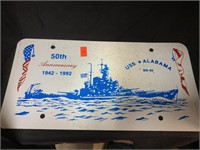 USS ALABAMA 50TH ANNIVERSARY LICENSE PLATE