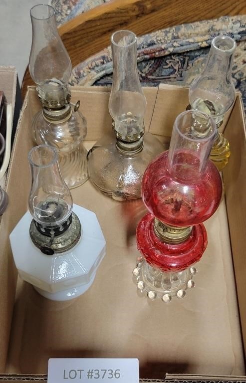 5 SMALL GLASS KEROSENE LAMPS