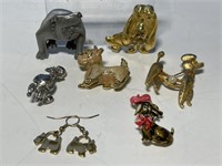 Vintage Dog Pins (6) & Goldtone Earrings