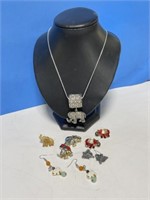 Elephant Jewelry - 3 pr. Earrings, 3 Pins,