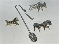Horse Jewelry - 3 Pins and a Necklace