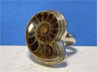 Sterling & Ammonite Fossil ring Size 7