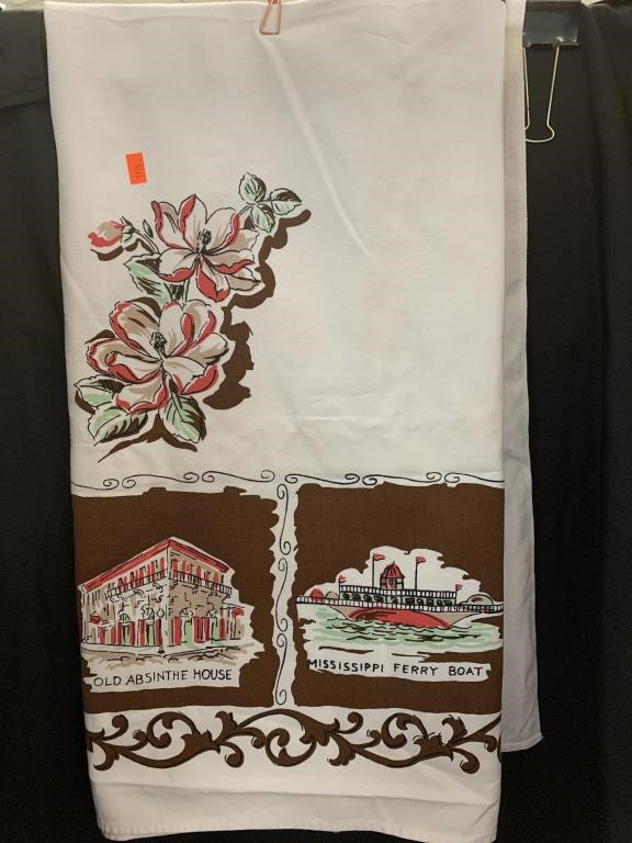 VINTAGE COTTON NEW ORLEANS CARD TABLE CLOTH W/