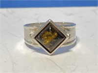 Amber & Sterling ( tested ) Ring Size 7.5
