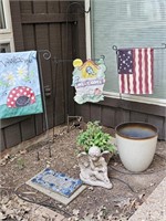 Garden Flags, Angel Statue & PEACE Stepping Stone