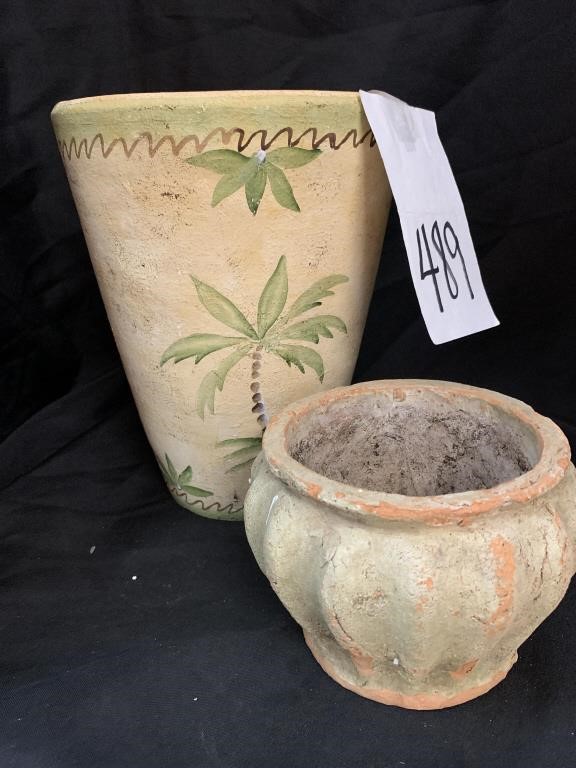 2 POTTERY FLOWER POTS - 5 “ AND 8 “
